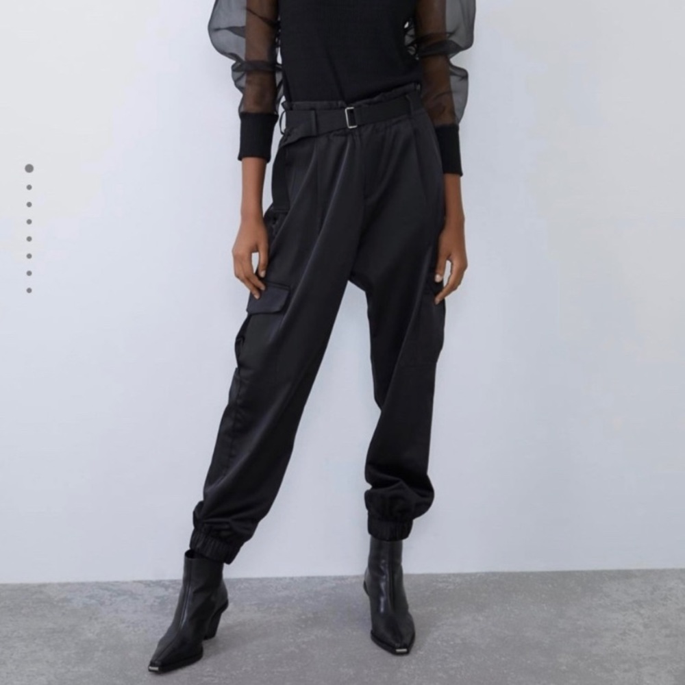 Zara cropped satin cargo pants